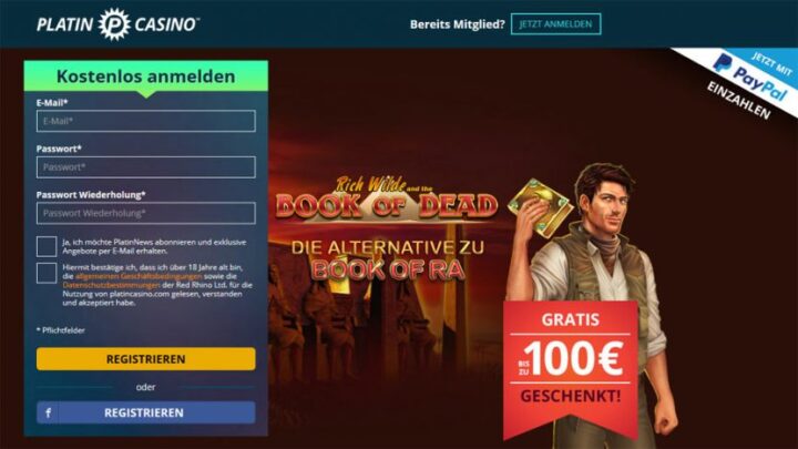 Platin Casino, 100€ Bonus, Paypal als Zahlungsart